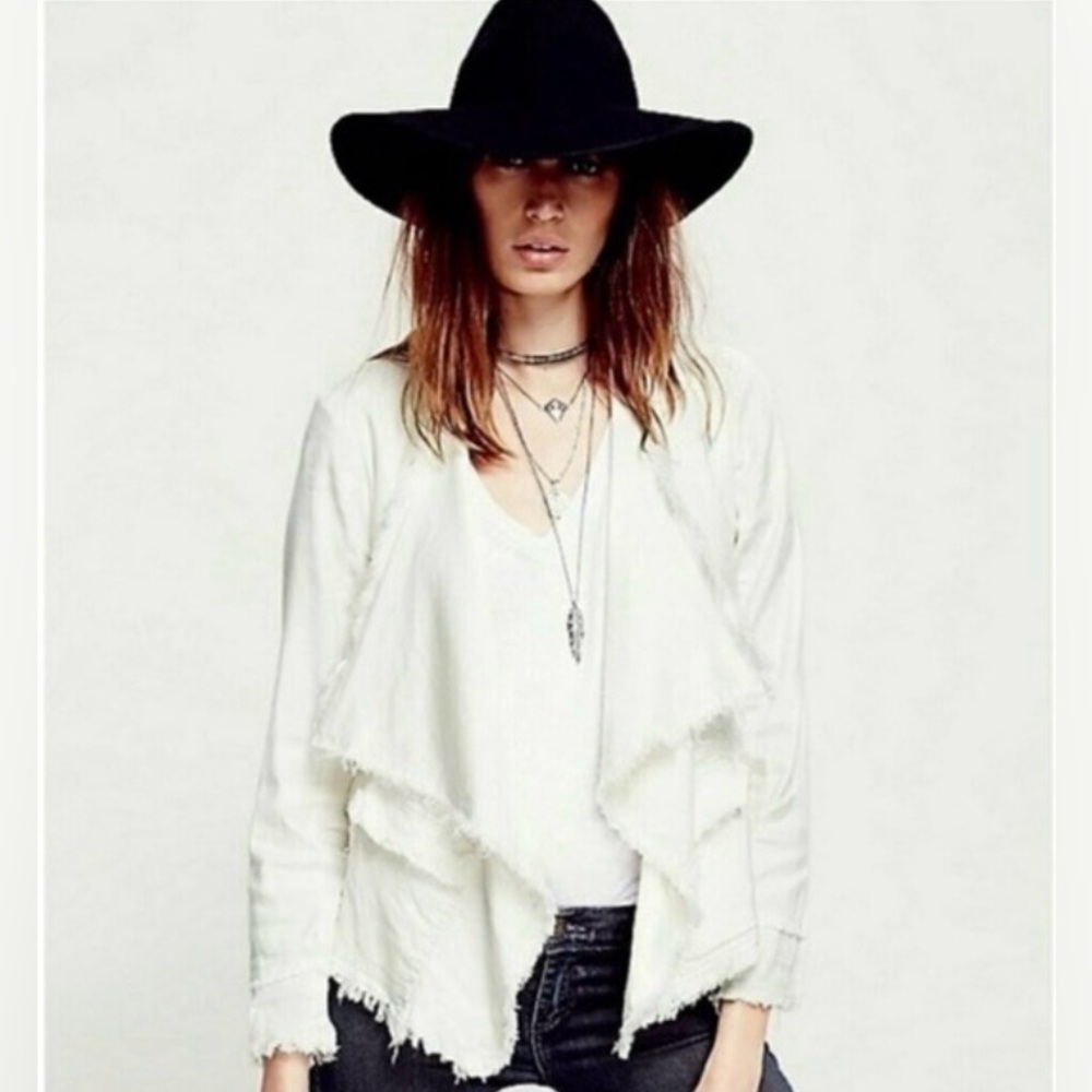 Free People Raw Femme Linen Jacket Eggshell Waterfall Side Buckles Western Size